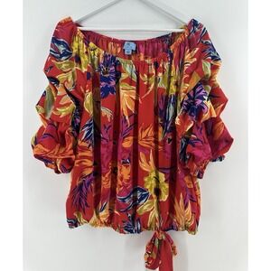 CeCe Blouse Island Floral Ruffle Sleeve Tie Hem Sz XL Fairy Artsy AD24